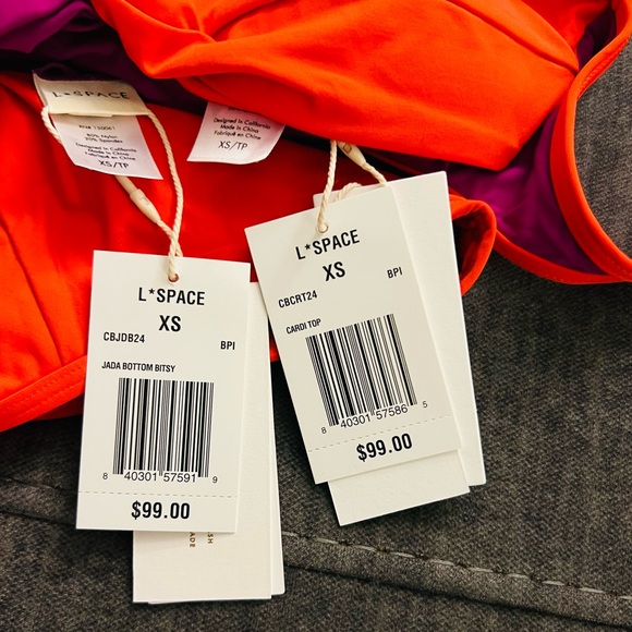 L*Space Cardi Bikini Top & Jada High Waist Bottoms Bikini Set Berry Pimento XS - Picture 8 of 12